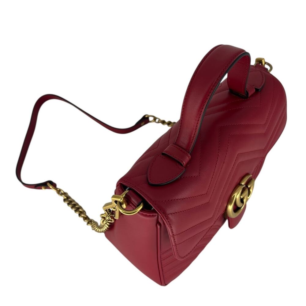 Gucci GG Marmont Small Matelasse Leather Top Handle Bag Hibiscus Red - Picture 7 of 16
